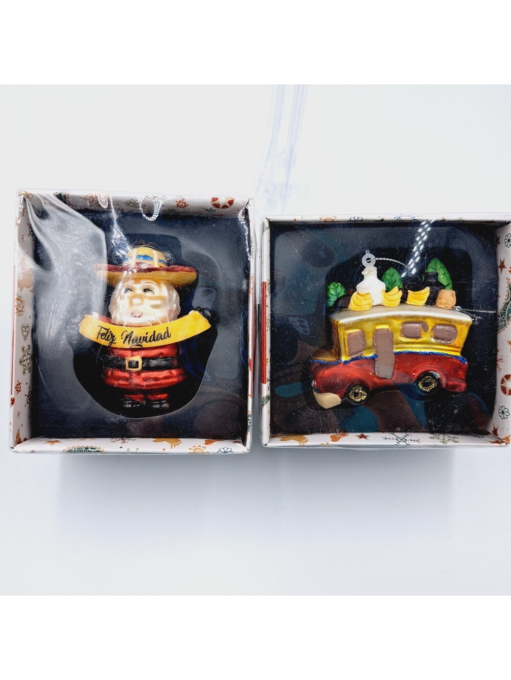 Feliz Navidad Santa Colombiano and La Chiva 3in Glass Ornament Vintage Christmas